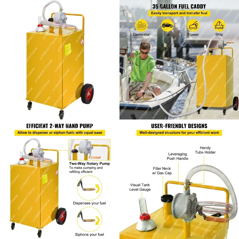 35-Gallon Fuel Caddy 4 Wheels Manual Transfer Pump Gasolina Diesel Storage Tank for Cars Lawn Mowers Product