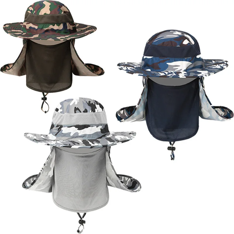 3PCS Shawl Veil Bucket Hat for Men Removable Breathable Mesh Jungle Hunting Hiking Fishing Hat Summer Insect Sunscreen Panama