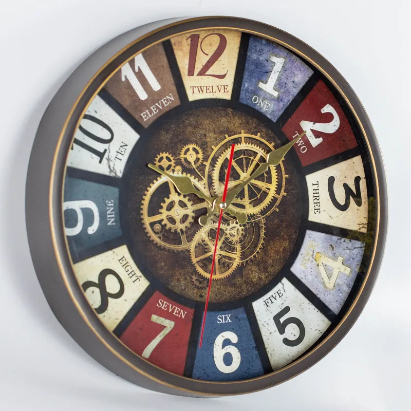12 inch retro color old creative wall clock plastic wall watch quartz clock 30cm