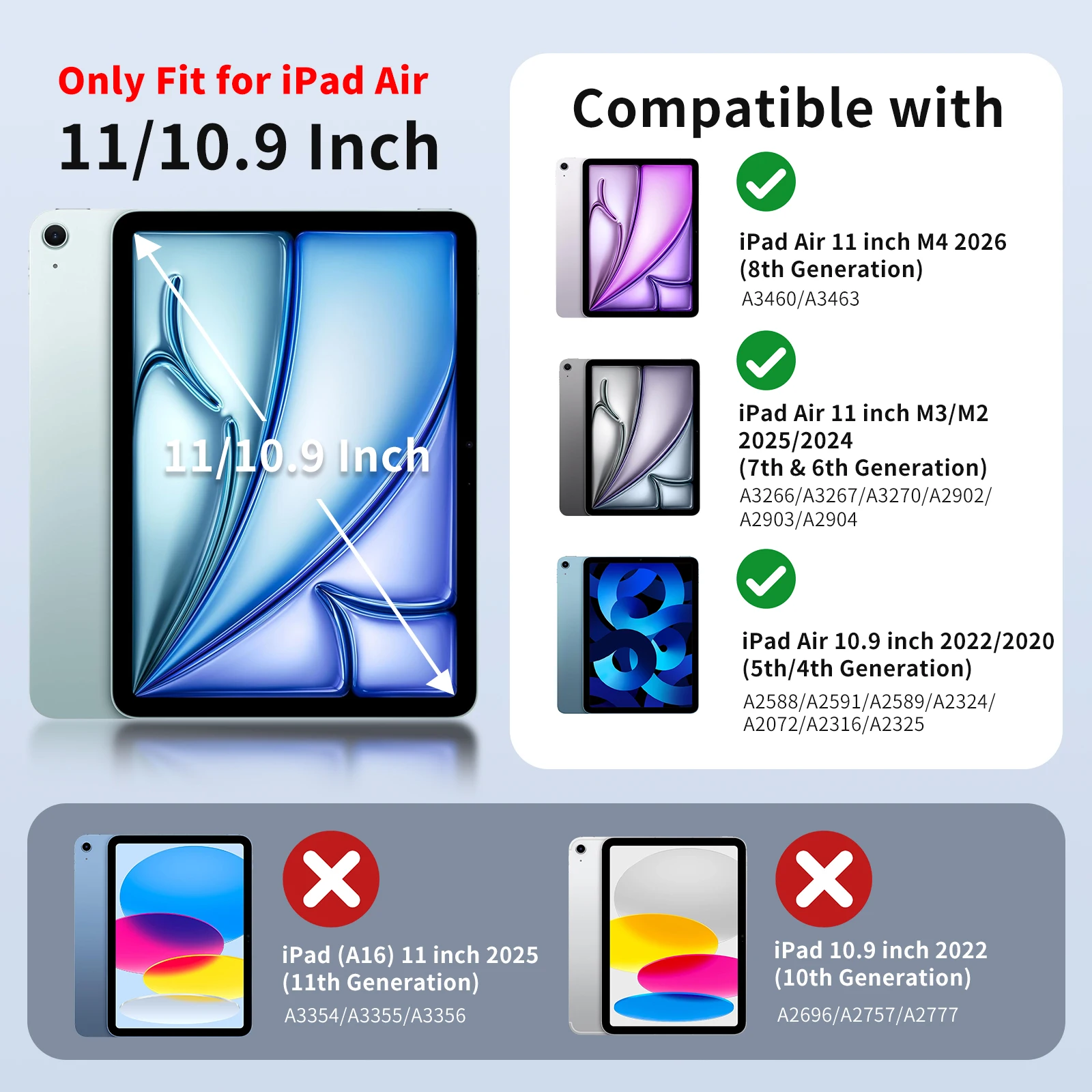 Slim Trifold Cover for iPad Air 11 inch (M4/M3/M2) 2026/2025/2024, iPad Air 5th/4th 10.9 inch Case 2022/2020 with Pencil Holder