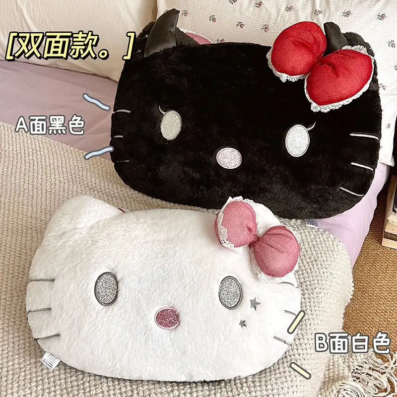 Bonito olá kitty travesseiro de pelúcia kawaii dupla face preto e branco kt gato dos desenhos animados almofada sofá cama presente macio para fãs decoração casa