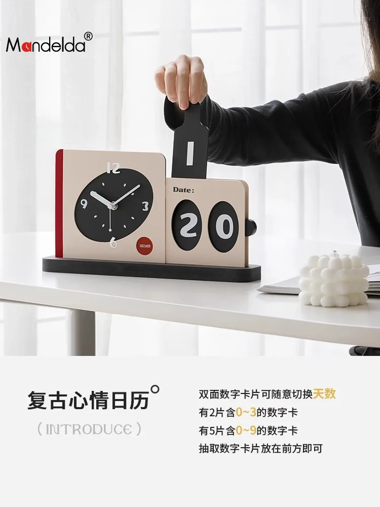 Creative Calendar Silent Acrylic Desk Clock 12.5x6.8 inch Living Room Bedroom Clock Decorations Modern Home Desktop Ornaments