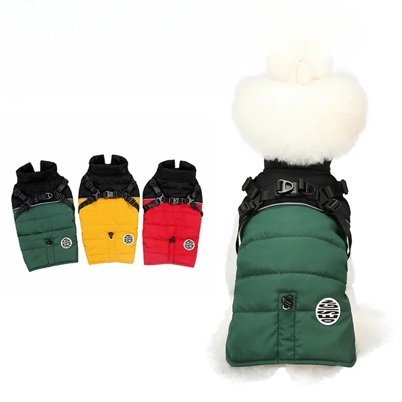 

New Pet Clothing Waterproof and Warm Dog Cotton Jacket, Winter Skiing Suit, Chest and Back Integrated Dog Cotton Vest