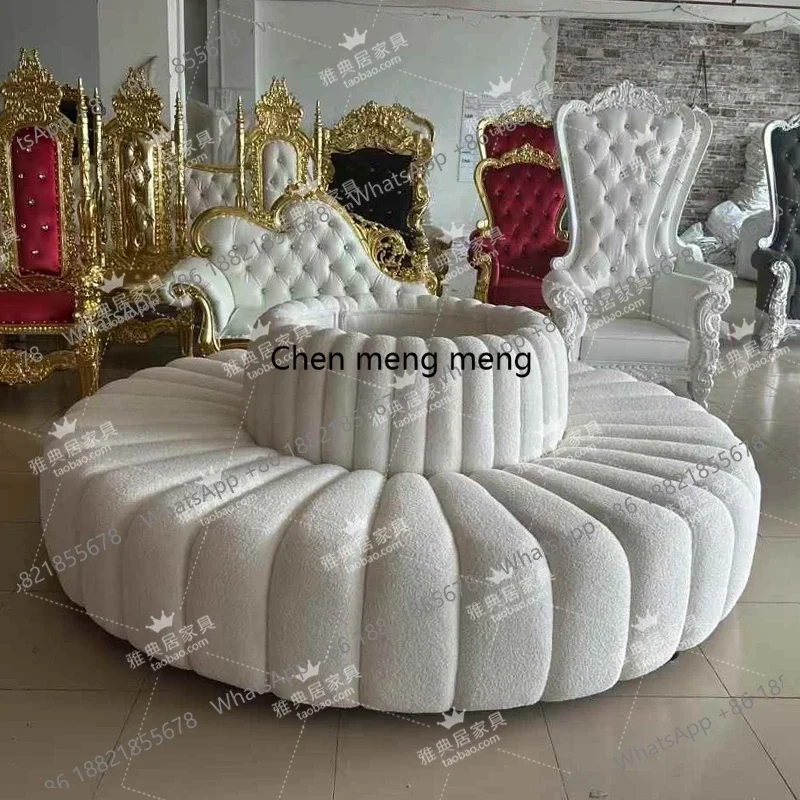 

E153 Round hotel lobby wedding banquet hall white sofa sitting area creative solid wood sofa