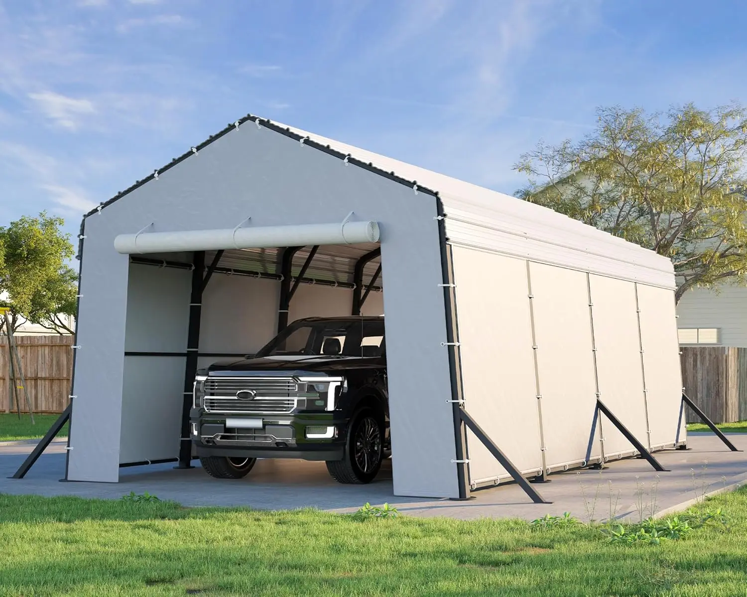 

12x20x10.5 Heavy Duty Metal Carport Waterproof Removable Sidewalls Galvanized Steel Roof Car Boat Truck Shelter Custom