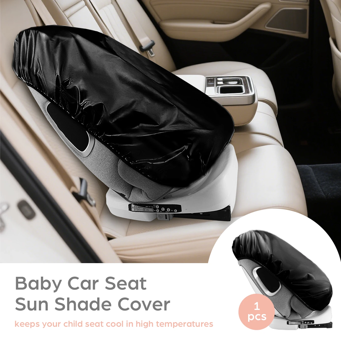 1PC Black Baby Car Seat Sun Shade Cover Infant Heat Protector Blocks UV/Sunlight, Keeps Seat Cool Universal Travel Accessory