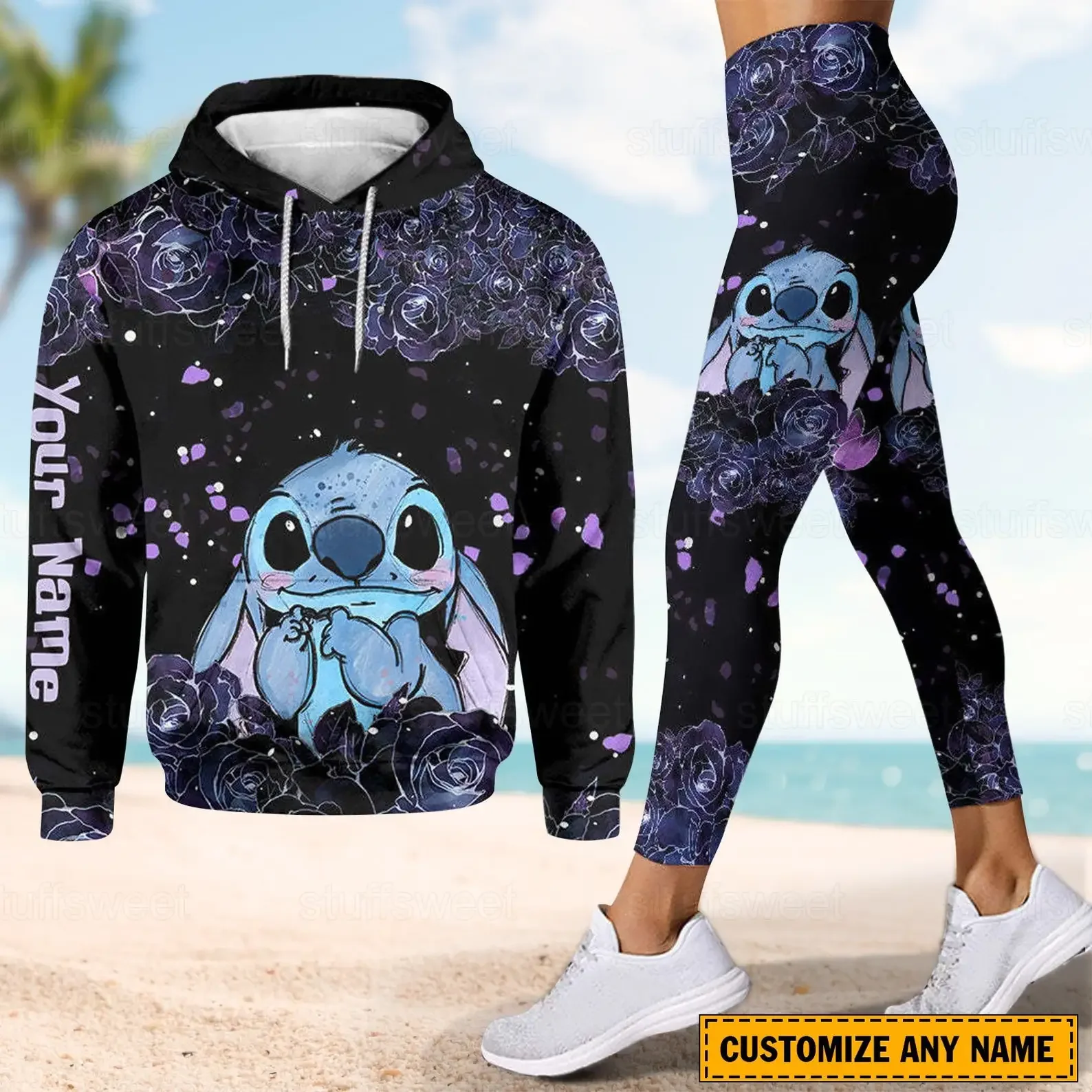 2024 3D-gedruckter individueller Stitch Hoodie Damen Hoodie Set Yogahose Damen Sporthose Disney Yoga Leggings Mode Sportbekleidung