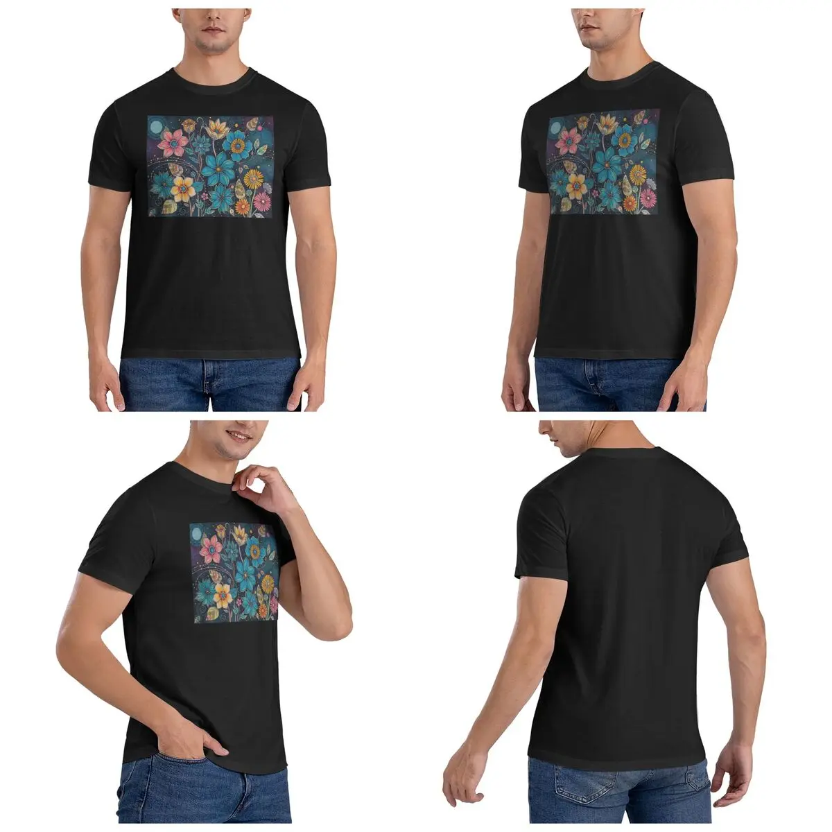 Whimsical Garden Zentangle Flowers Men T-Shirt Funny Oversized T Shirts Men's Crew Neck Cotton Tees Short Summer Male