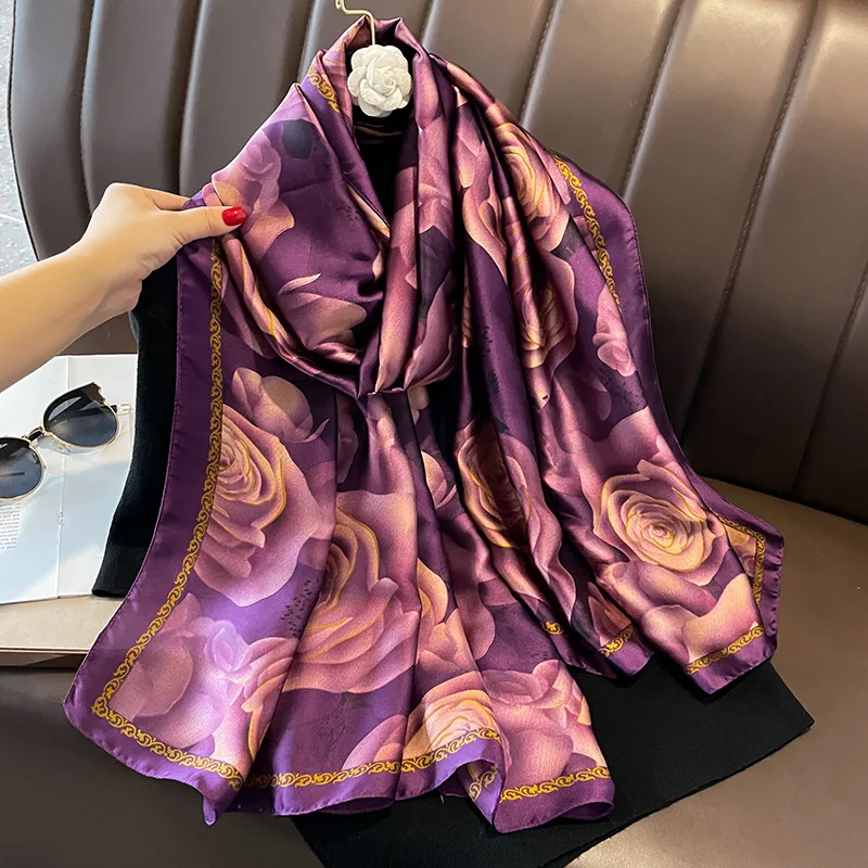 Spring Scarf Women\'s Luxury Design Scarf Silk Smooth Scarf Soft Muslim Headband Shawl Beach 85x180cm