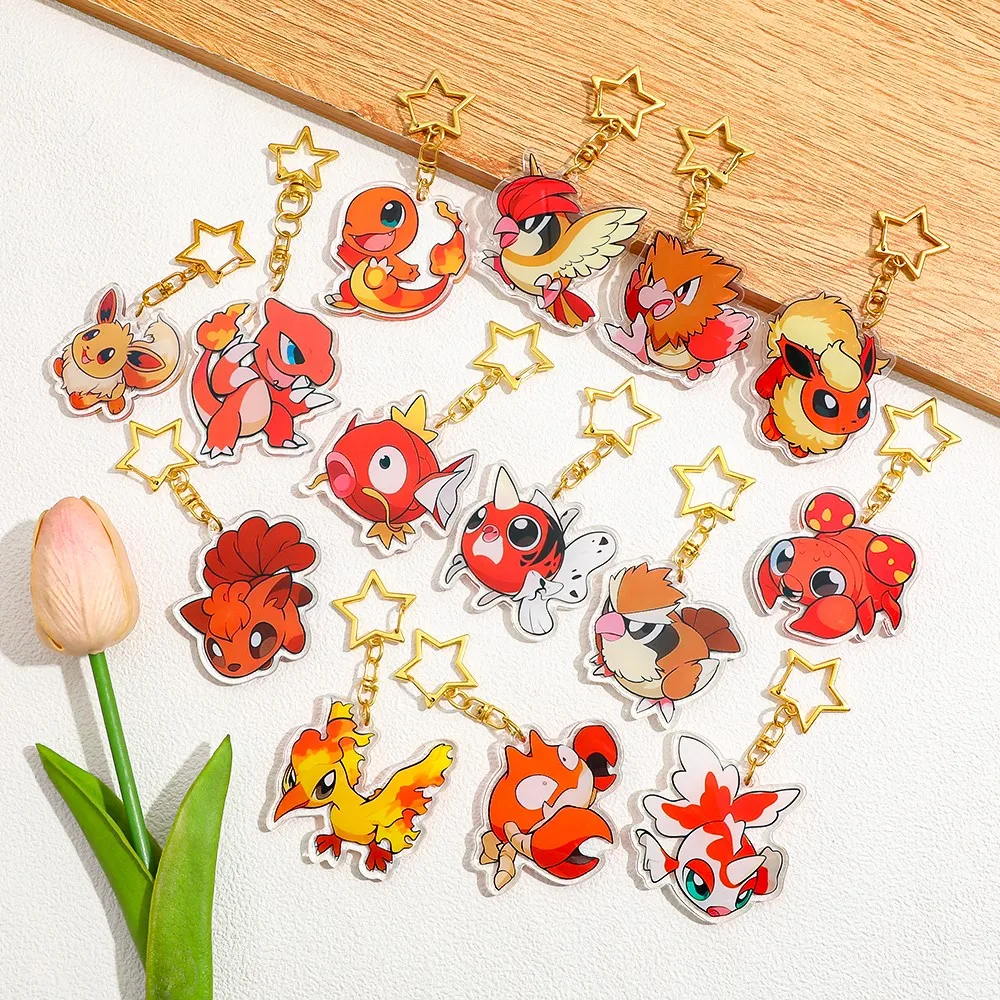 10 قطع من قلادة الأكريليك ذات طابع بوكيمون، مصممة بـ "بوكيمون من النوع النار/المنوع الأحمر" كعنصر أساسي، تتميز بشكل لطيف #3