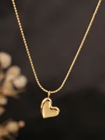 1pc 18K Gold-Tone Minimalist Stainless Steel Curved Heart Pendant Necklace, Fashionable Versatile , Suitable For Women's Daily