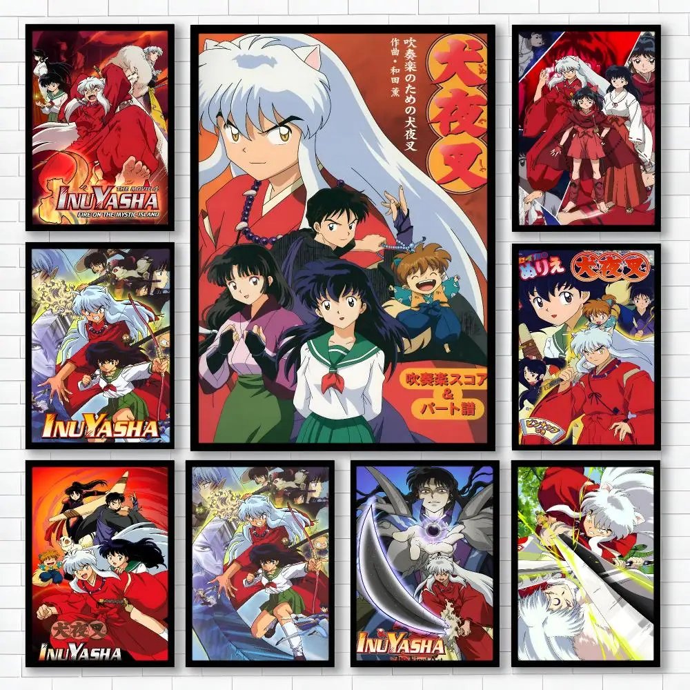 Anime Fantasy Adventure Inuyasha Poster Waterproof Self-adhesive Stickers, Coffee Dorm Bedroom Wall Decals, Gift