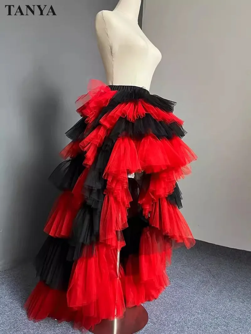 Fashionable Detachable Tails Red And Black 100cm length Tiere Layers Tulle Party Removable Train Bridal Decorate Accessories