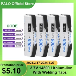 PALO 900mAh 3.7V 14500 Li-ion Rechargeable Batteries With Welding Sheets AA Battery Lithium Cell for Led Flashlight Headlamps