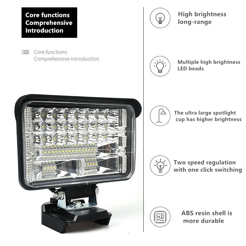 Suitable for replacing Makita 18V battery+LED work lights, outdoor lighting with high and low beam control Makita