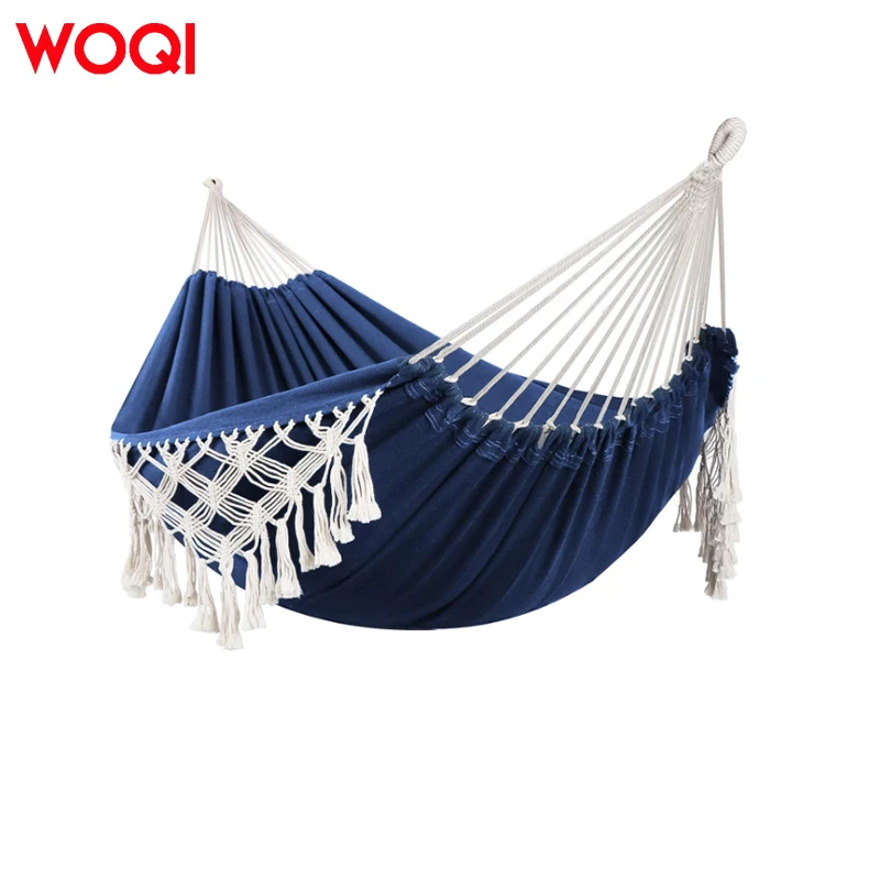 

WOQI Portable Outdoor Single Swing Bed Hammock Durable Soft Striped Canvas for Garden Home Camping Travel Hiking Fabric Material