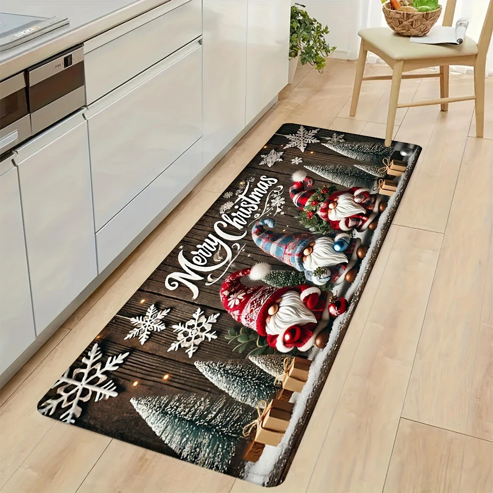 Christmas Kitchen Rug: Festive Gnomes and Snowflakes for a Cheerful Kitchen! Felt floor mats New Year home decoration