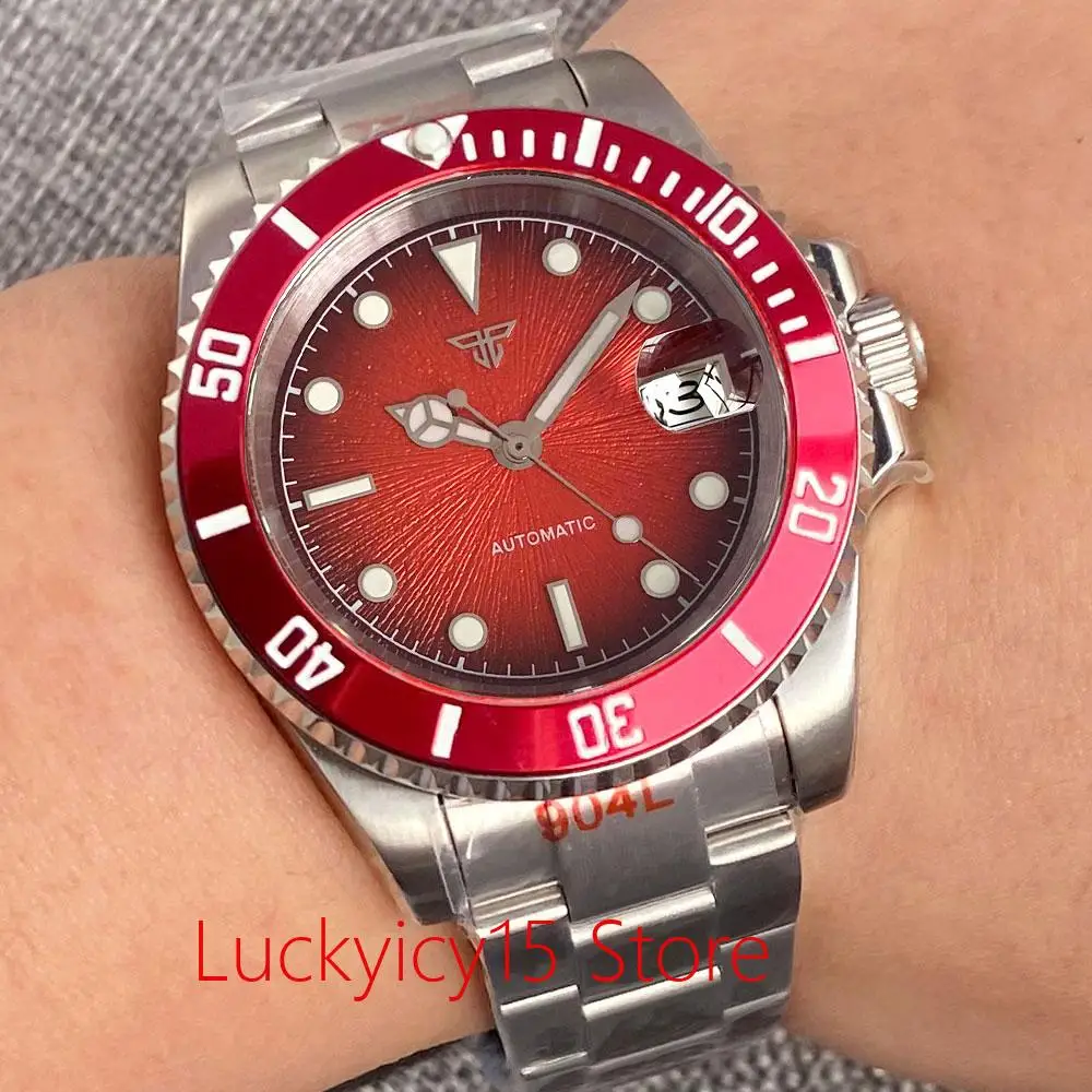 

Mechanical Watch for Men Red Face Miyota 8215/Asia 2824 Movement 200m Waterproof Steel Bracelet 120 clicks Bezel Lume Dial 40mm