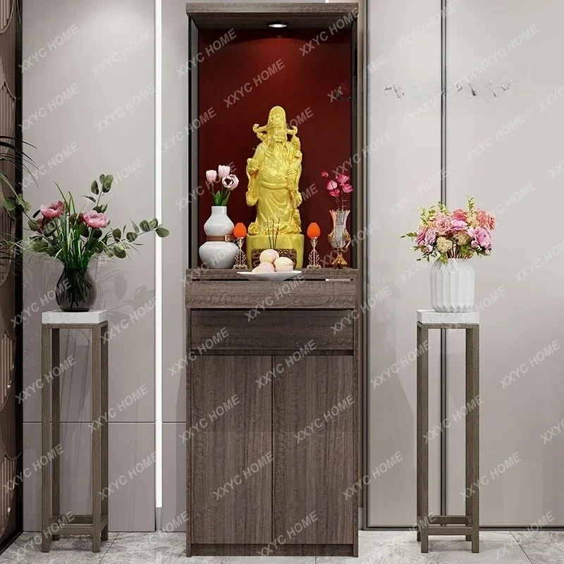 TThousehold Dedication Buddha Statue Table Buddhist Niche Chinese Vertical Cabinet Solid Wood Incense Statue Dedication Table
