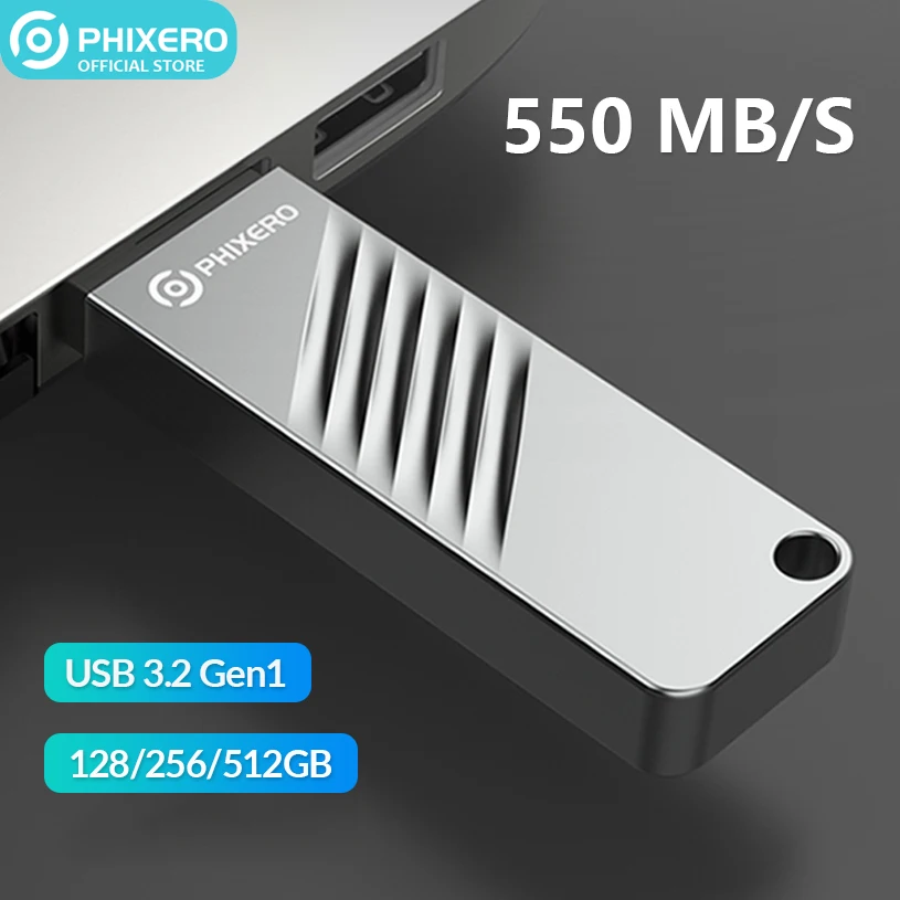 PHIXERO 휴대용 미니 솔리드 스테이트 디스크, USB 3.2 플래시 드라이브 스틱, 펜드라이브 128GB, 256GB, 512GB, 메모리 저장 펜 드라이버, 키 3.0