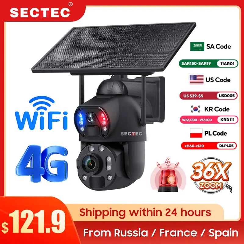 SECTEC 36X Zoom Dual View Solar Battery 4G Solar Outdoor Surveillance Camera PTZ Camera Solar Cameras WIFI