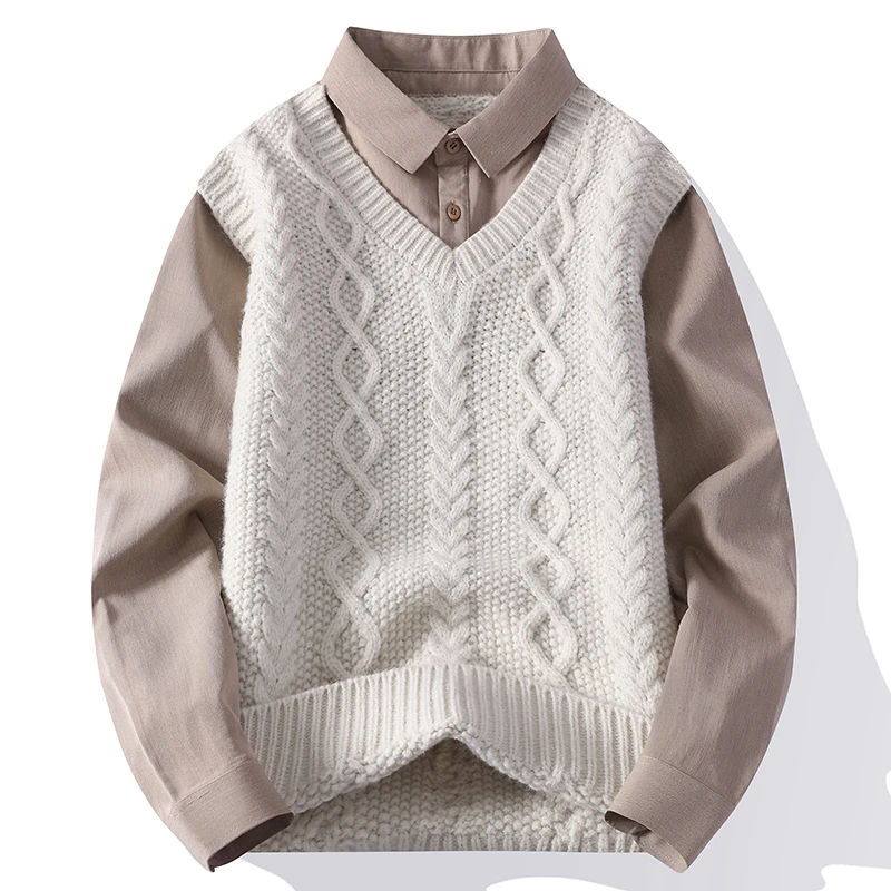 

Осень-зима в британском стиле ретро с длинными рукавами искусственный двухсекционный вязаный свитер красивый универсальный свитер деловой повседневный молодежный свитер