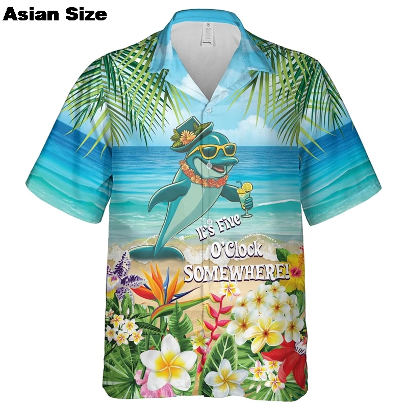 Hawaiian Men's Dolphin Frog Shirt Seaside Parrot 3D Printed Men's Casual Button Lapel Shirt Summer Vacation Beach Party Blouse