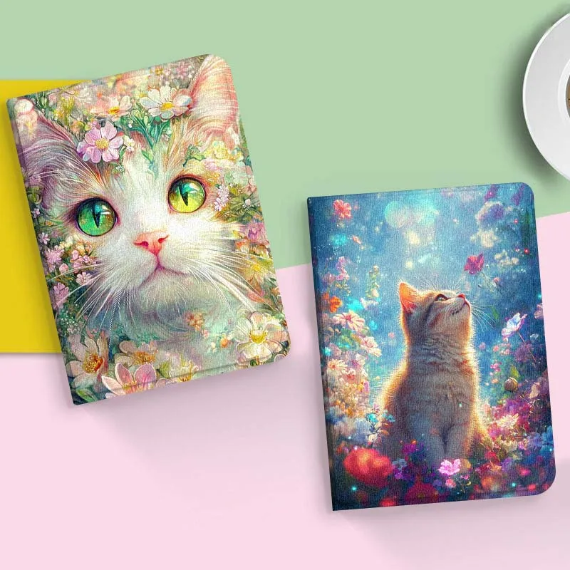 

Cartoon Cat Art Flower For Vivo IQOO Pad Pad2 Pad3 Pad5 Air SE Pro 11 11.5 12.1 12.3 13 inch Foldable Cover Tablet Case