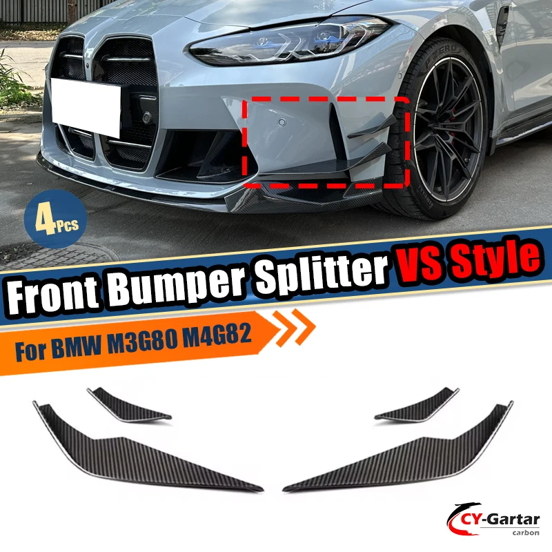 

Real Dry Carbon Fiber Front Bumper Side Canards Fin Flaps Trim For BMW M3 M4 G80 G81 G82 G83 2021- 2026 VS Style Splitter Canard