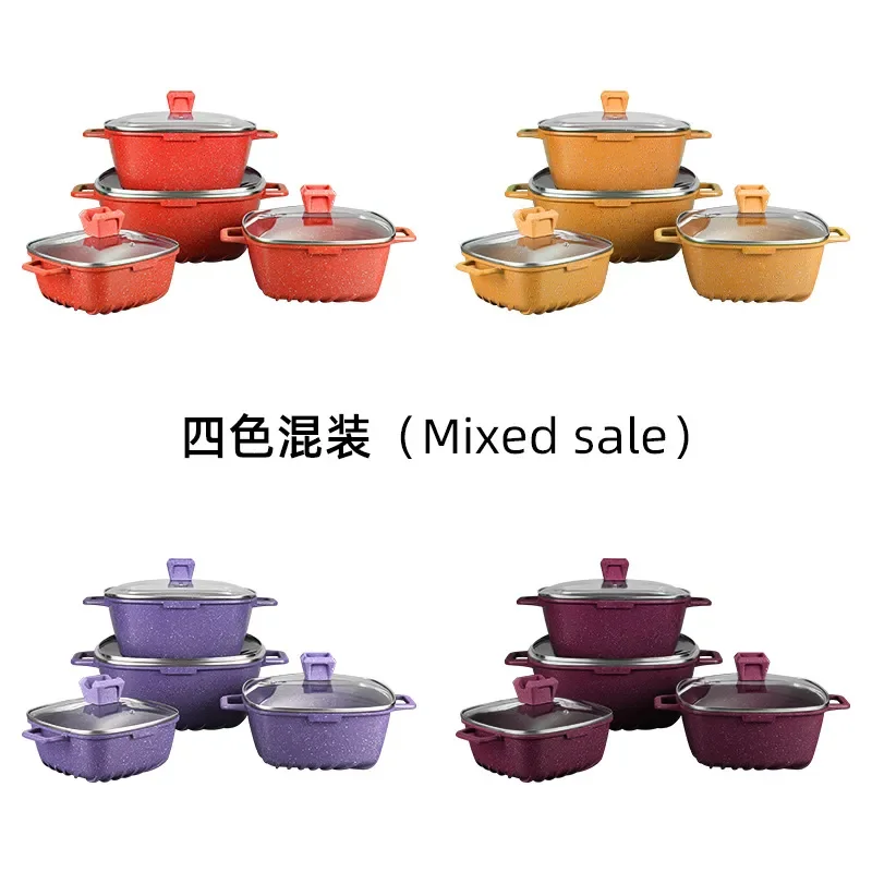 Square Maifan Stone Non Stick Frying Pan Aluminum Soup Pot Kitchen Cookware Household Deep Fryer Saucepan For Induction Stove