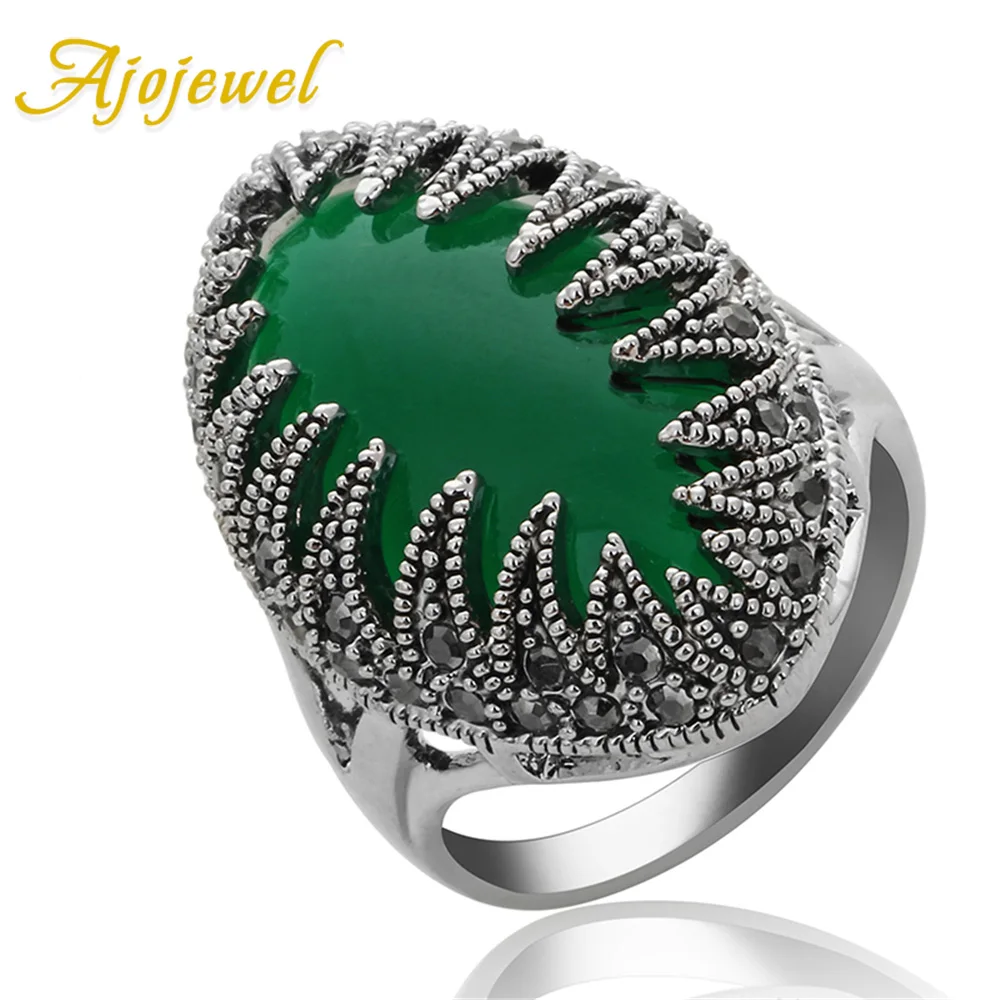 Ajojewel Unique Large Rings Trendy 2024 Green/Red/Black Horse Eye Stone Finger Jewelry Black Rhinestones