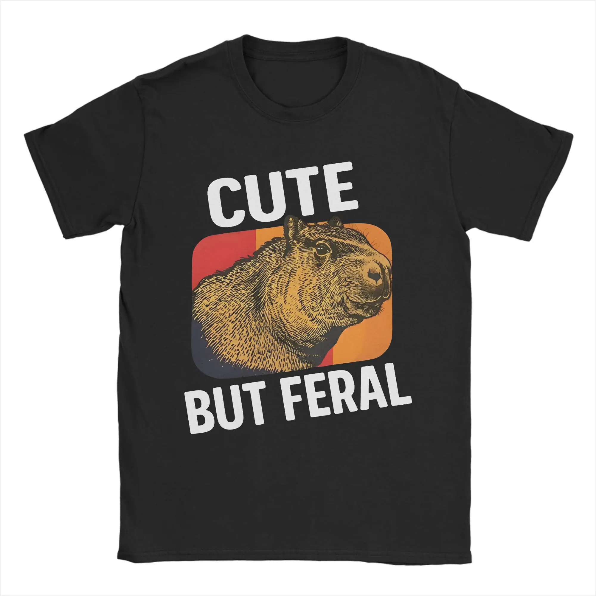

Cute But Feral Funny Colorful Capybara Graphic Printed T Shirt Men Women Pure Cotton Tee Shirt Clothing
