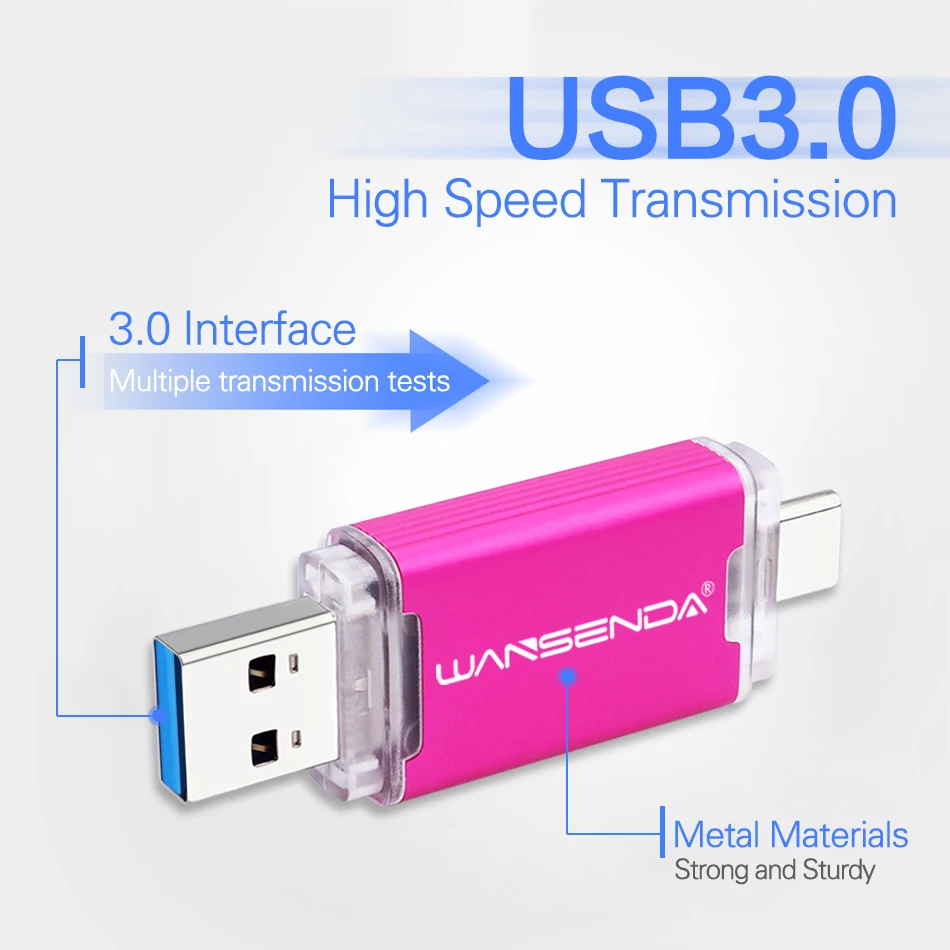 Flashdisk USB 2 IN 1 Wansenda Baru Tipe C Pen Drive 512GB 256GB 128GB 64GB 32GB Pendrive USB Stick 3.0 Memory Disk
