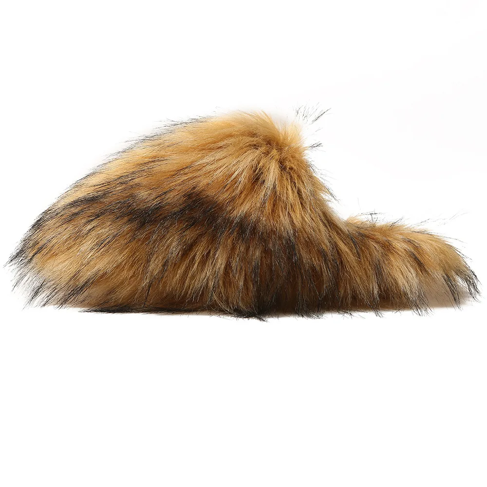 New Winter Faux Raccoon Fur Slippers Women 2024 Warm Luxury Furry Faux Slides Gril Home Cotton Shoes Indoor Thick Fur Shoes