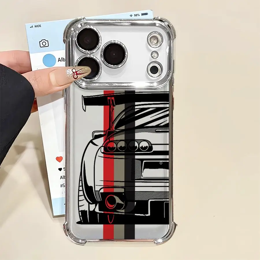 حافظة لهاتف آيفون 13 12 11 برو ماكس 16 15 14 بلس 16e 17 غطاء شفاف لسيارة الانجراف اليابانية