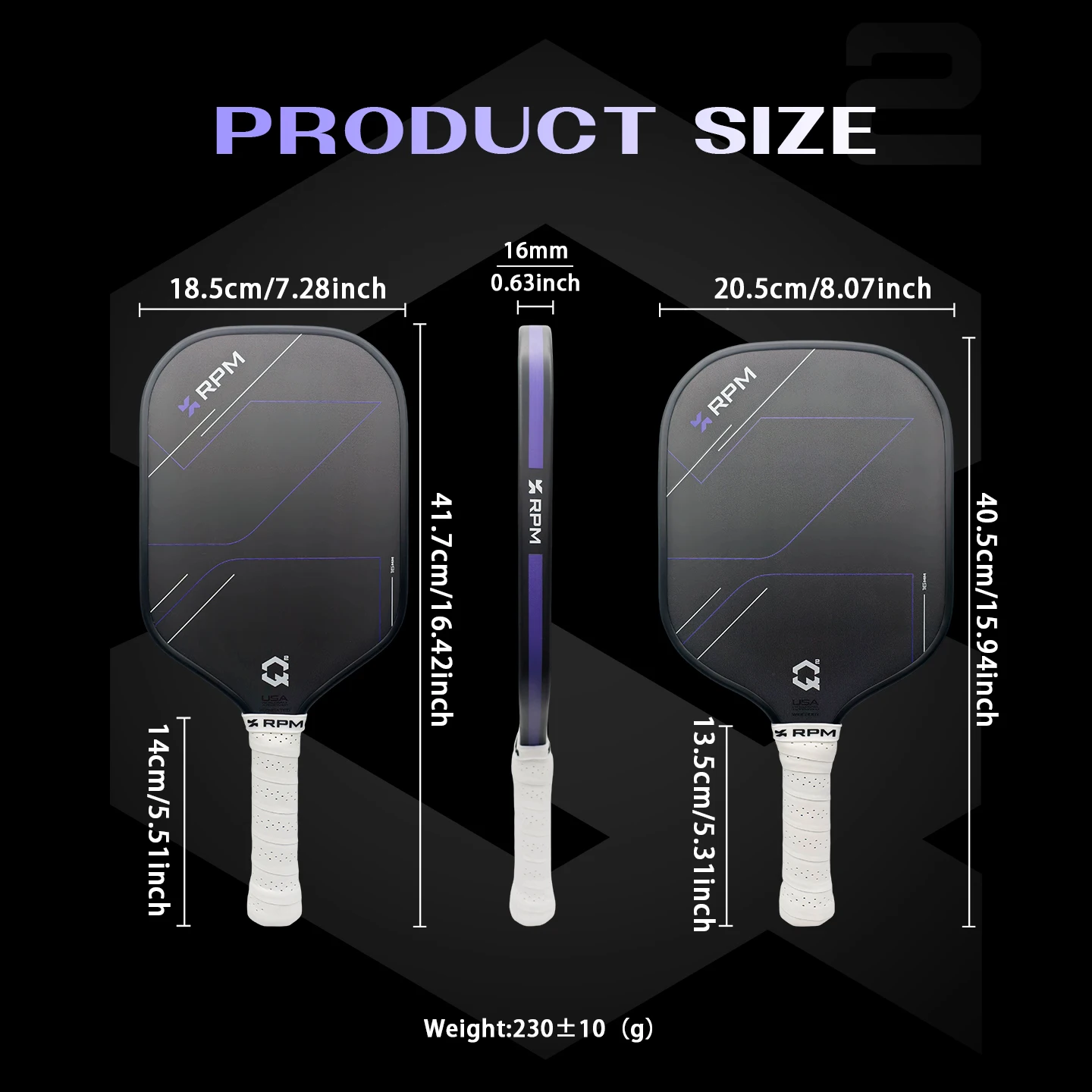 RPM Q2 Pickleball Paddle 1:1 Racket Toray T700 Carbon Fiber Surface Friction Hot Press EPP Foam Core 16mm image 3