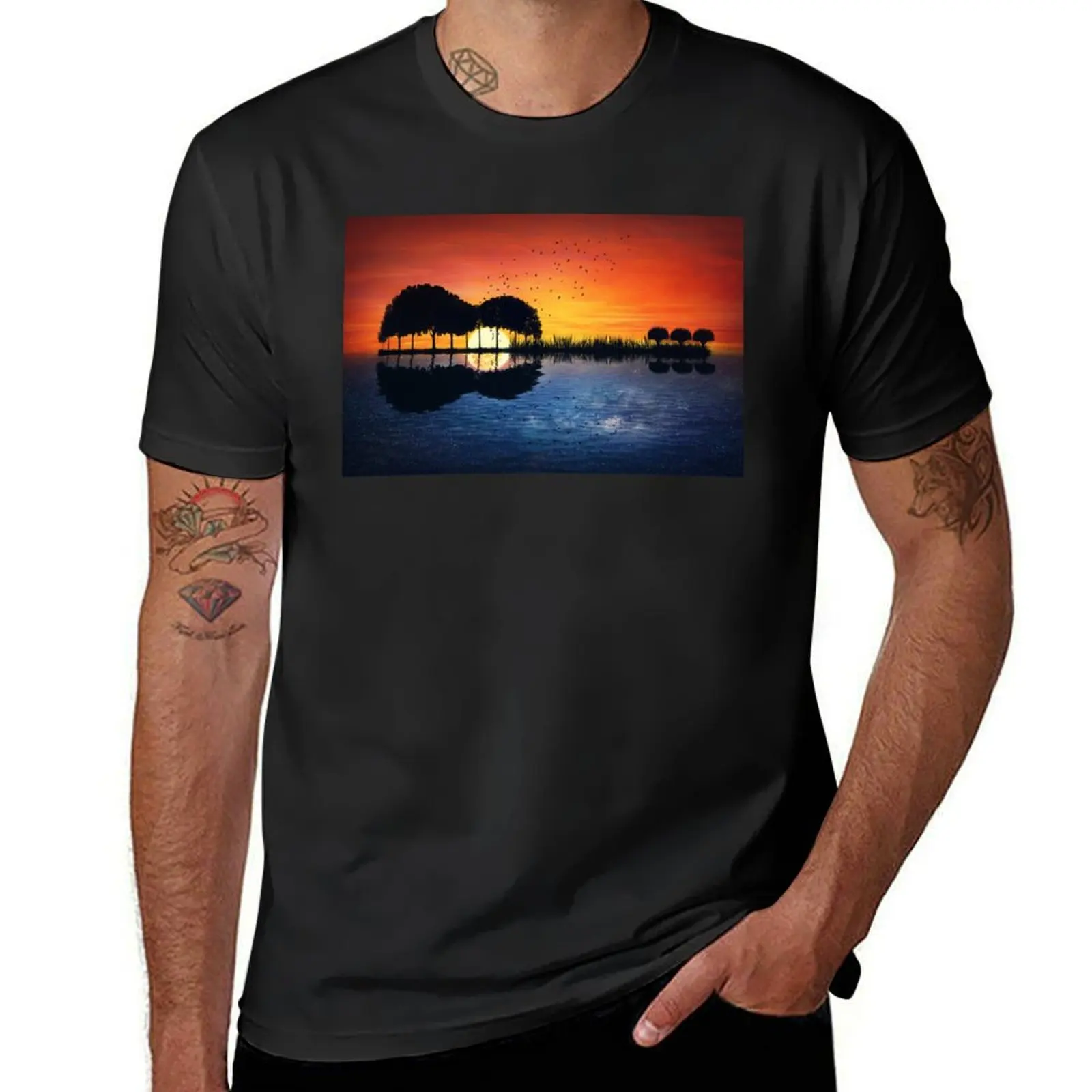 

Guitar island day and night T-Shirt blanks anime clothes anime sports fans men t shirts