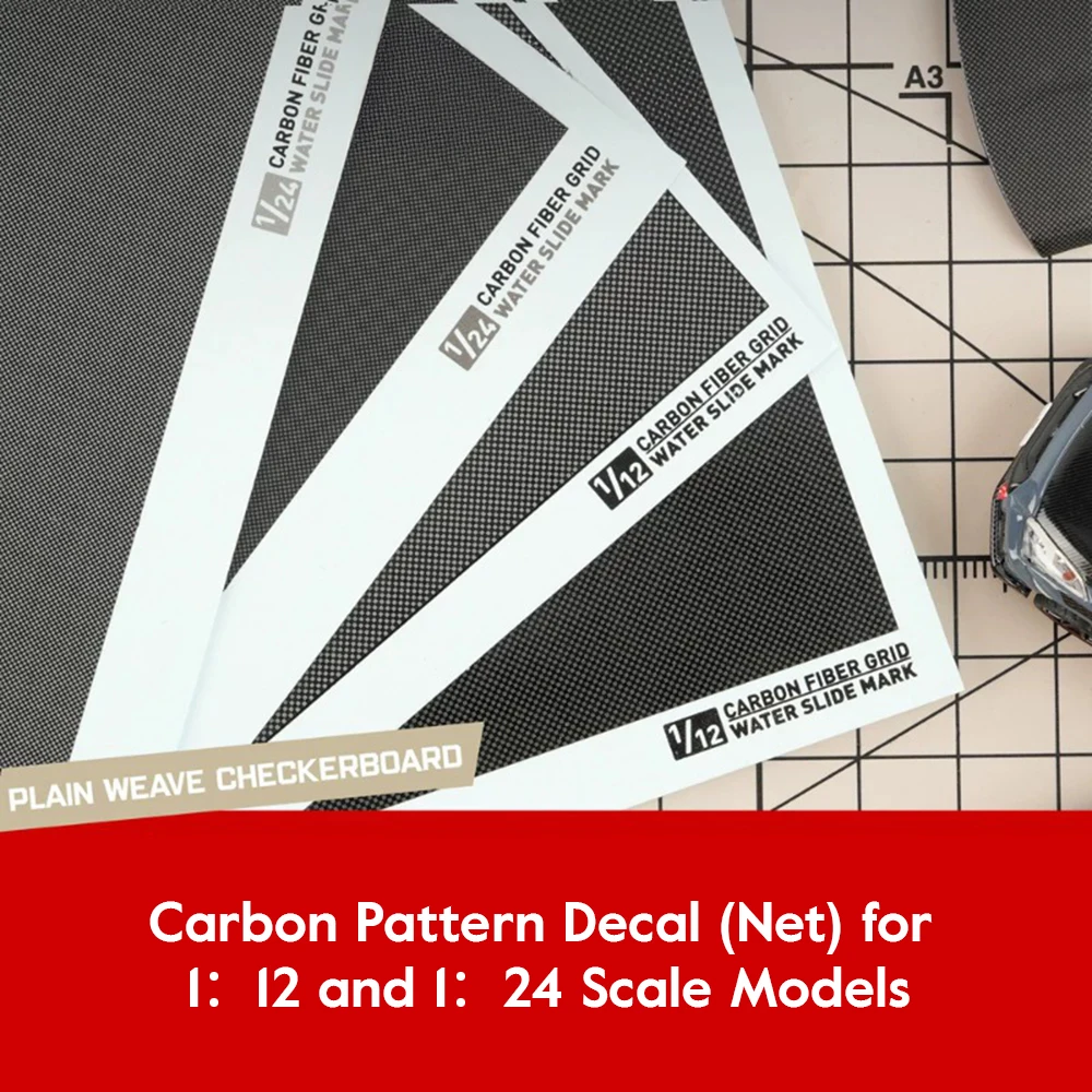 

Universal 1/12 1/24 A6 Carbon Fibre Pattern Decal (Net Shape) Model Kit Water Slide Decal for Model Car