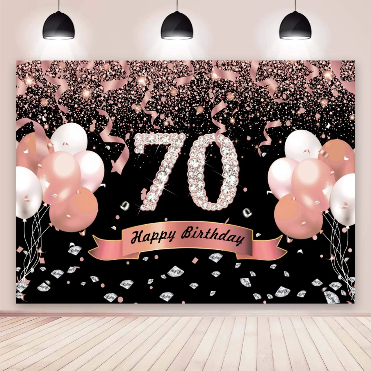 

70th Backdrop Rose Gold Balloon Men Woman 70 Years Old Birthday Party Custom Photography Background For Photo Studio Banner