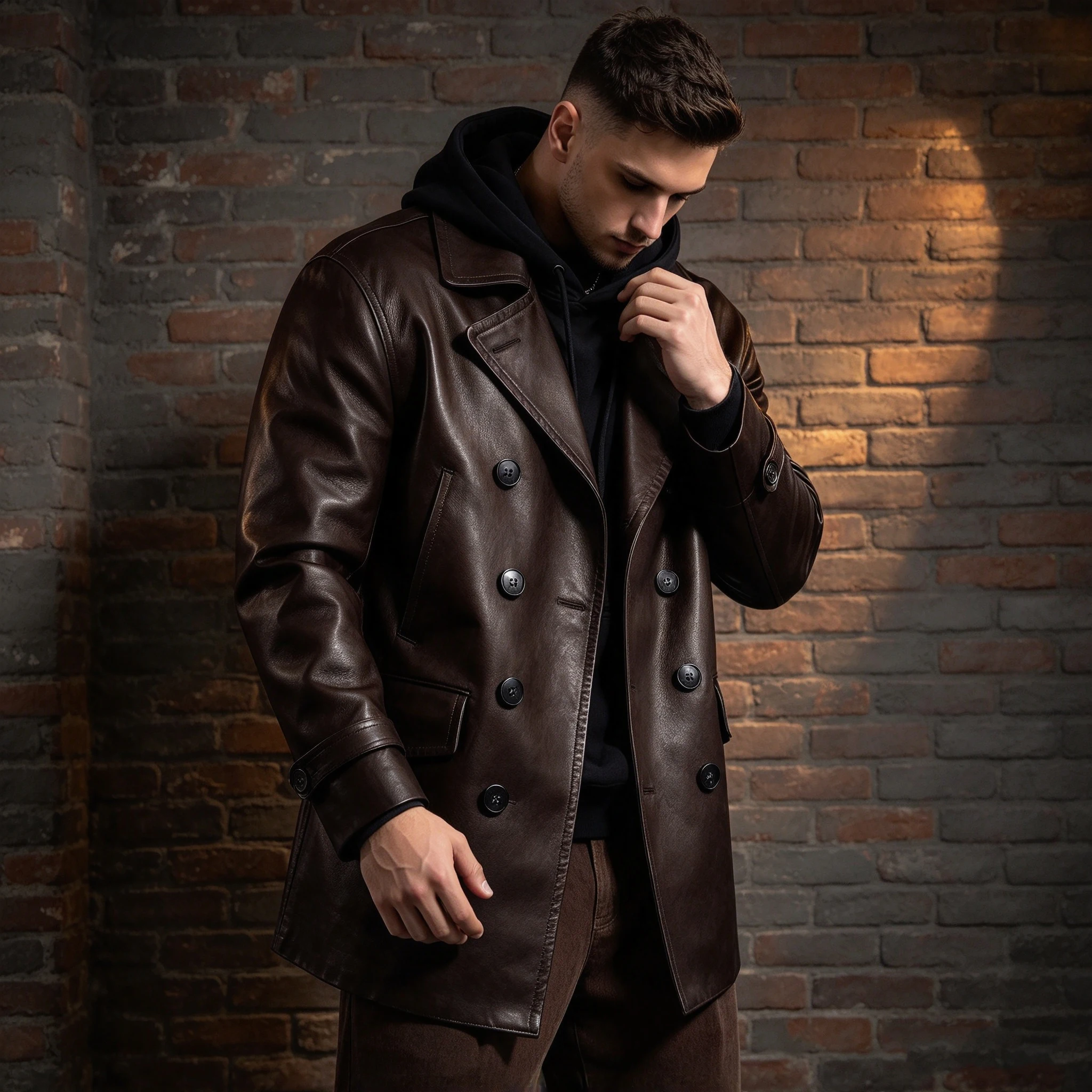 New Men's Leather Jackets Double Breasted Overcoat Pu Leather Trench Coat Waterproof Autumn Winter Casual Fashion Outerwear