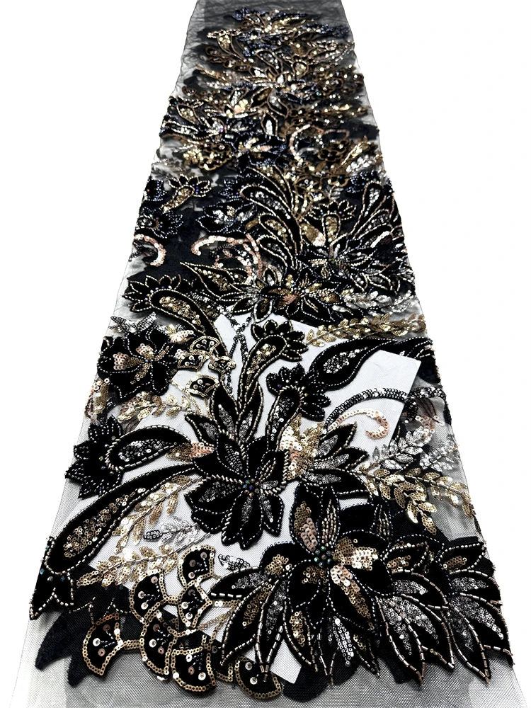 

Кружевная ткань SJ Lace, африканское кружево, 5 ярдов, черное нигерийское кружево, высококачественная вышитая сетчатая ткань, французское кружево с пайетками 2026