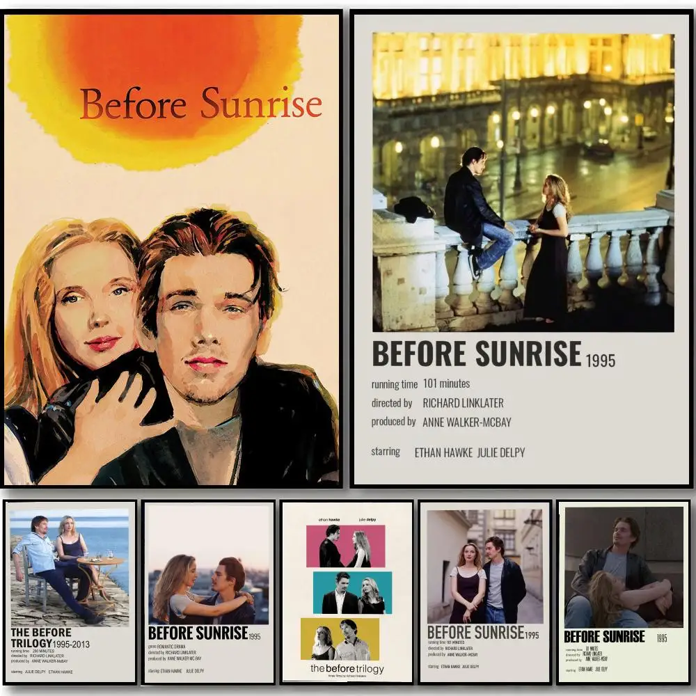 Romantische klassische Filmreihe „The Before Trilogy“-Poster, HD-Kunst, selbstklebende Wanddekoration, wasserfest, für Zuhause, Schlafzimmer, Bar, ästhetische Dekoration