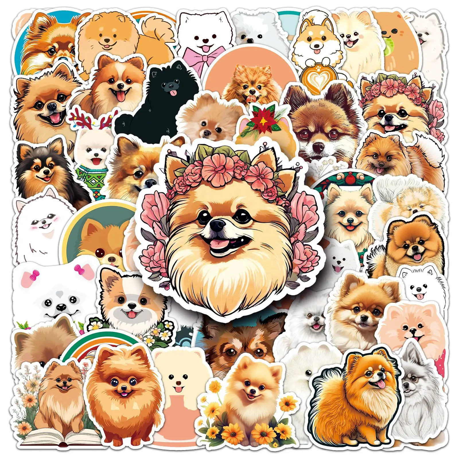 

50PCS Pomeranian Cute Pets Puppy Cartoon Animals Graffiti Decorative Suitcase Laptop Guitar iPad Waterproof Stickers Kids Toy