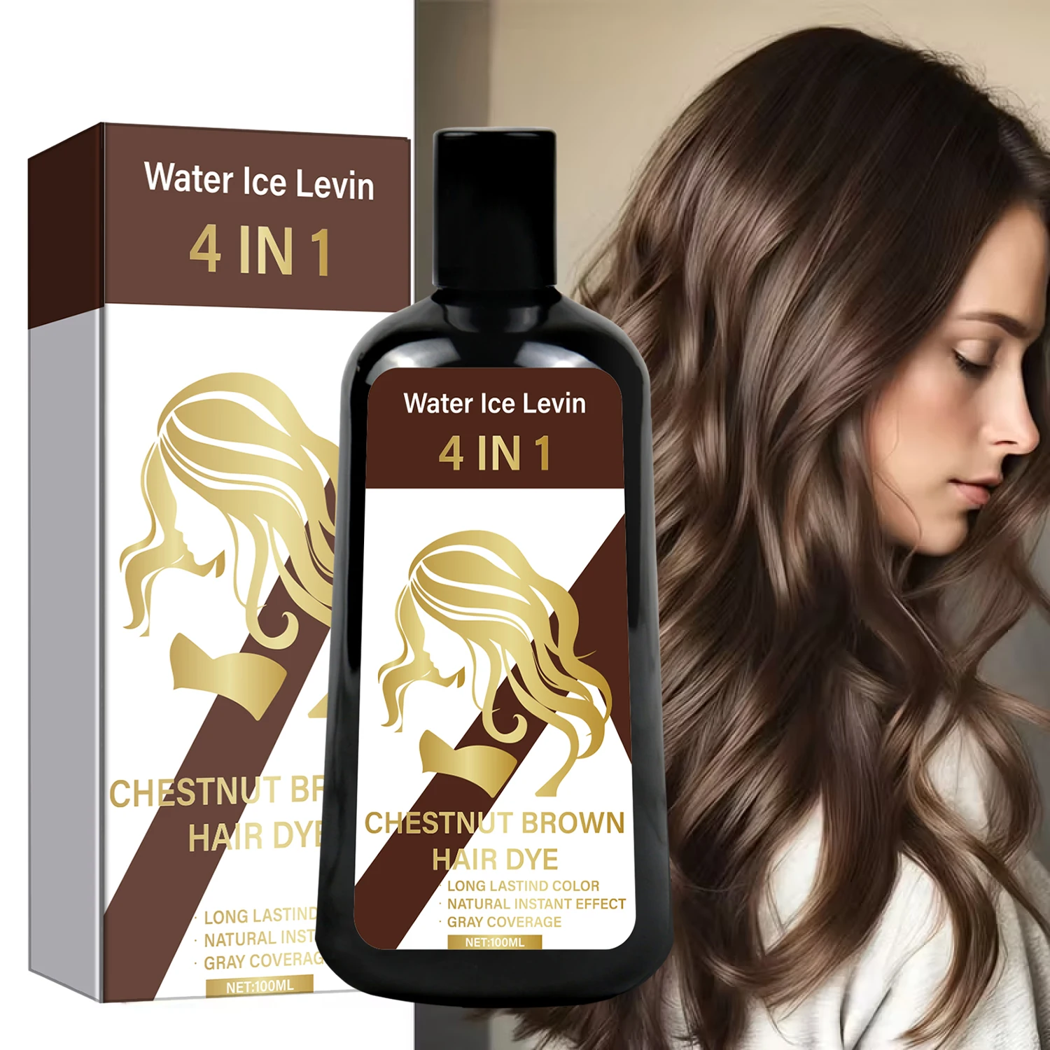 Champú 4 en 1 para teñir el cabello castaño: color duradero, cobertura gris natural, nutre y fortalece el cabello