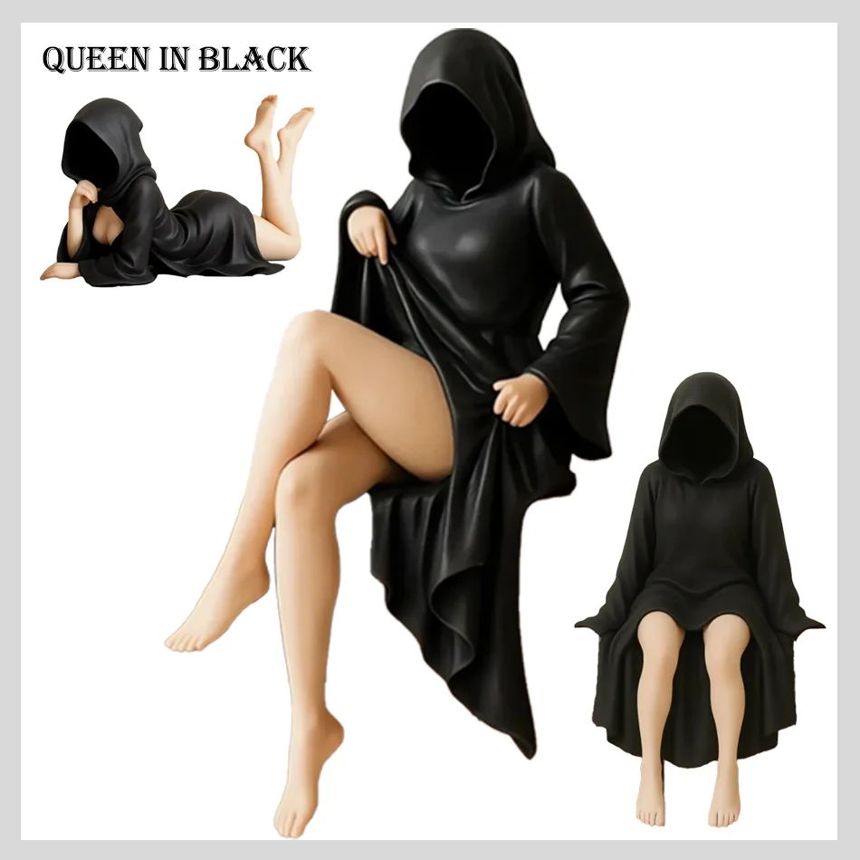 3 unidades de bata negra misteriosa, estatua hecha a mano de Reina, decoración de estilo oscuro, decoración de escritorio para el hogar, decoración de coche de Halloween