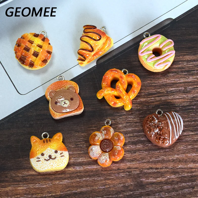 SW45 10Pcs  Kawaii Animal Shape Donut Bread Resin Charms Chocolate Heart Candy Pendant forFashionable Trendy Diy Jewelry Make