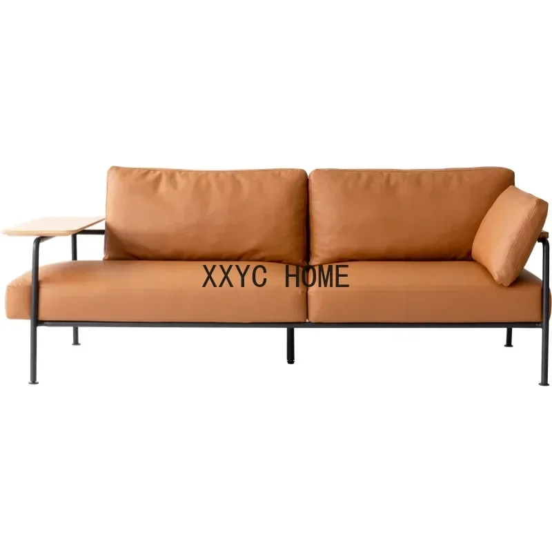

Double sofa leather art Nordic minimalist modern home living room, small and luxurious layout