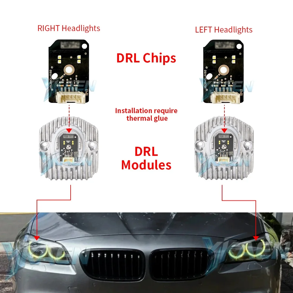Yellow Angel Eyes DRL Boards For BMW 5 Series M5 F90 G30 G31 G38 G32 17-20 LED Headlight Daytime Running Light White Blue Red