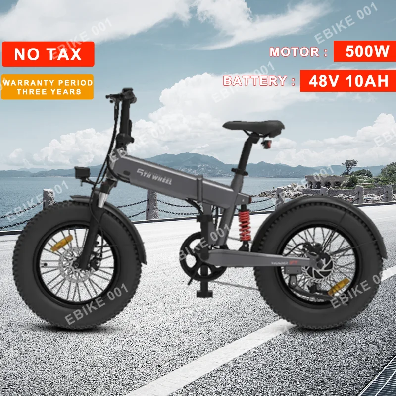 US EU Stock Folding Electric Bike 48V 10AH 500W 20*4.0inch Fat Tire Full Suspension Ebike Mountain Snow Adult Electric Bicycles