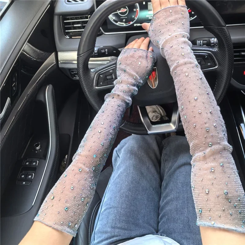 

Mesh Oversleeve Diamond Sequin Low Elasticity No Fingers Gloves Driver Shop Street Mitten Summertime Fairy Style Breathable